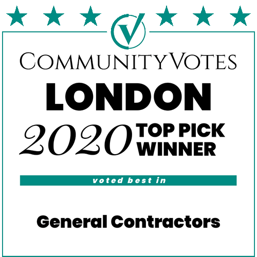 CommunityVotes London 2020 Top Pick Winner badge for Best General Contractors.