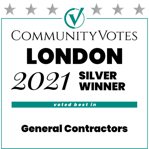 CommunityVotes London 2021 Silver Winner badge for General Contractors.