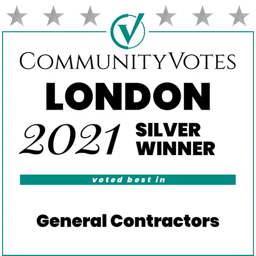 CommunityVotes London 2021 Silver Award badge for That Metal Guy’s top-rated scrap metal and recycling services in the General Contractors category.