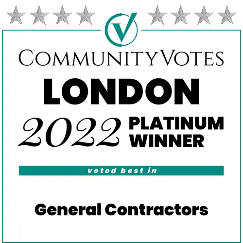 CommunityVotes London 2022 Platinum Award badge for That Metal Guy’s outstanding scrap metal and recycling services in the General Contractors category.
