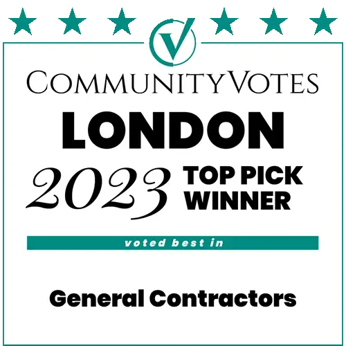 CommunityVotes London 2023 Top Pick Award badge for That Metal Guy’s reliable scrap metal and recycling services in the General Contractors category.
