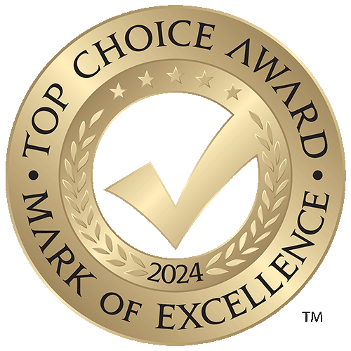 Top Choice Award 2024 gold seal for Mark of Excellence.