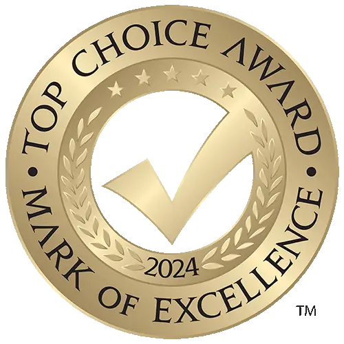 Top Choice Award 2024 badge recognizing That Metal Guy for excellence in scrap metal and electronics recycling in London, Ontario.