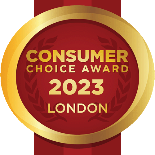 Consumer Choice Award 2023 badge awarded in London for superior service quality.