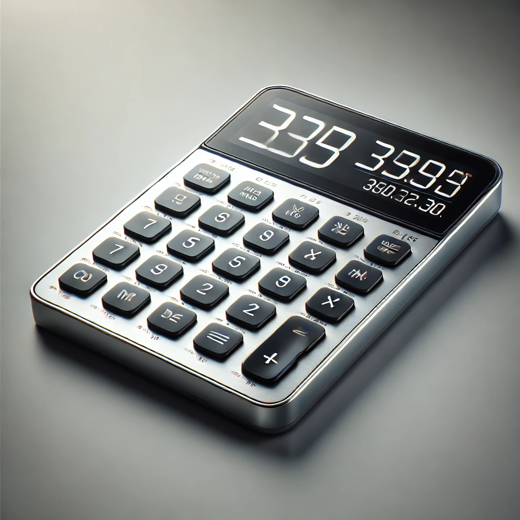 A basic calculator with a digital display and numeric keypad