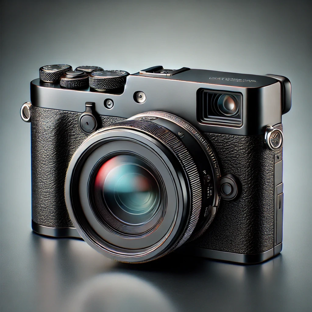 A compact digital camera with a large lens and manual control dials