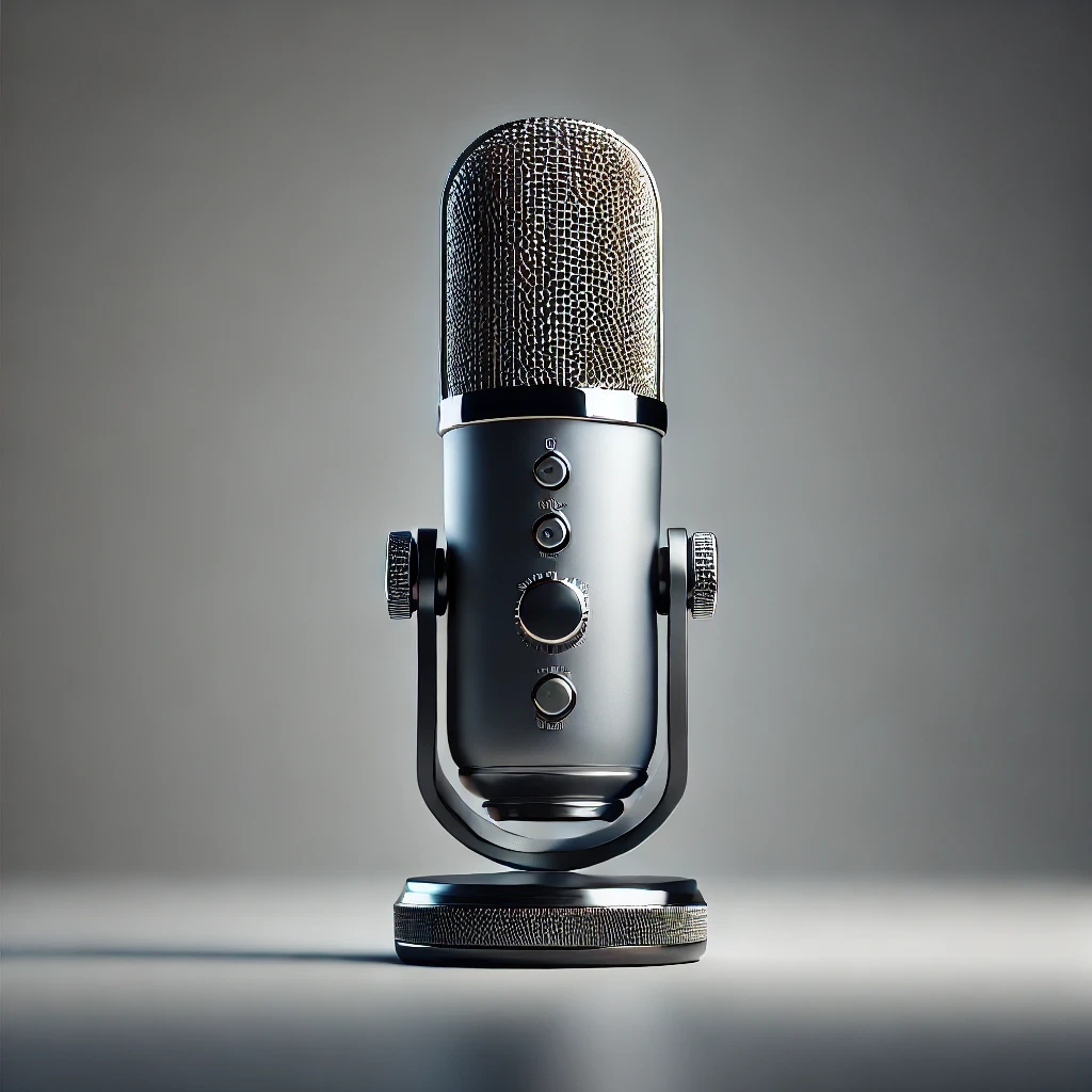 A studio-style condenser microphone on a stand